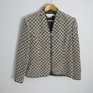 Vtg Anne Crimmins Umi Collections Womens 10 Taupe Mocha Beige Dot Silk Blazer